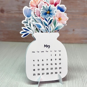Calendário de mesa com flores para impressão 2026, PNG para máquina de corte, JPEG para impressão