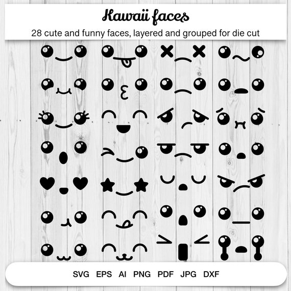 Kawaii faces, cute emoji, SVG for Cricut
