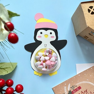 Porta dolci di Natale SVG, Download digitale, Dolce cartolina, Fill Your Own Baubles, Pinguino, Regalo dolce Natale, Cupola, Candy Box