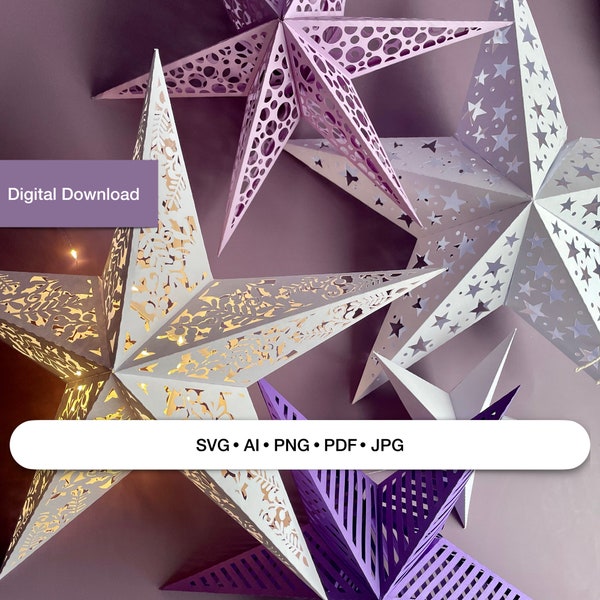 5 Paper Star SVG pour Cricut, рождественские украшения, шаблон бумажной звезды, украшение дома своими руками
