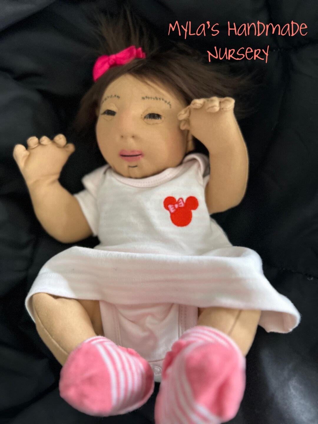 Cloth Doll Newborn Baby Girl 16. Handmade Doll. Brown Skin Doll. Fabric