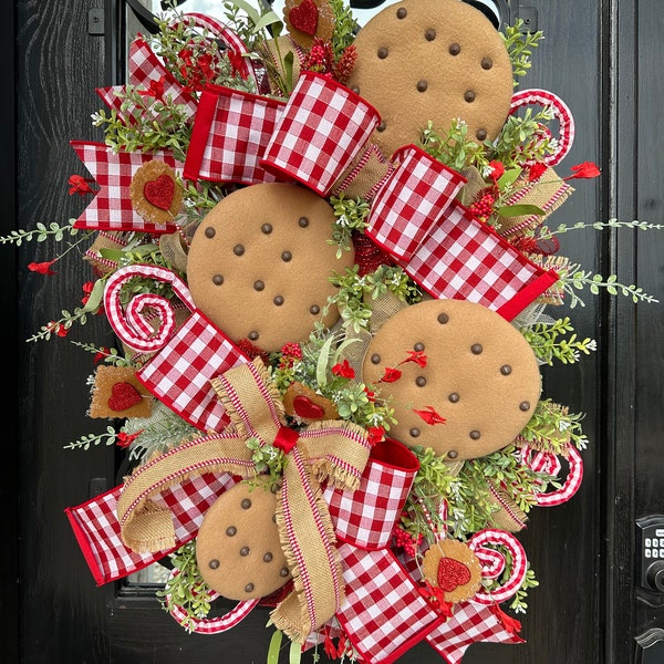 Everyday Wreath, Kitchen Wreath, Cookie Wreath, Chef Wreath, Red and White Wreath, Bakery Decor, Bakery Door Hanger