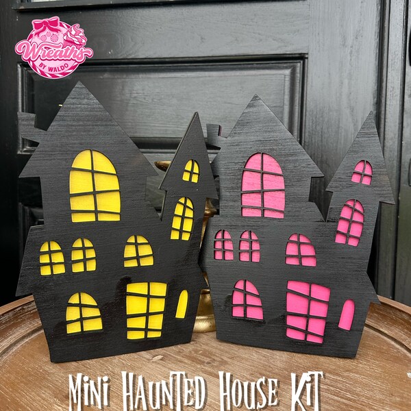 READ DESCRIPTION—Unpainted Wood sign kit, Halloween Sign Kit, Mini Haunted House Sign Kit, Unpainted kit