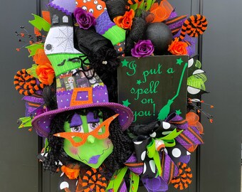 Halloween Wreath, Halloween Decor, Fall Wreaths for Front Door, Witch Decor, Halloween Outdoor Decor, Hocus Pocus Decor, Autumn Wreath