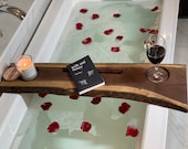 Personalized Live Edge Wood Bath Caddy • Walnut or Cherry Bath Spa Tray