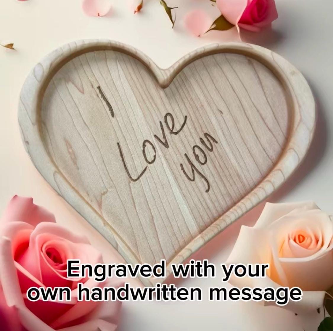 Heart shaped Wooden Tray w/your own handwritten note engraved | Catch all Tray | Gift for Her | Gift for Him