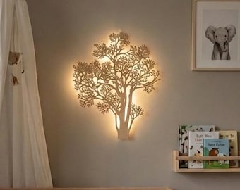 Tree Wall Decor, Nursery Nightlight, Wooden Wall Art, LED Light