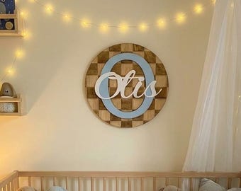 Checkerboard Name Sign: 3D Wood & Acrylic Room Decor