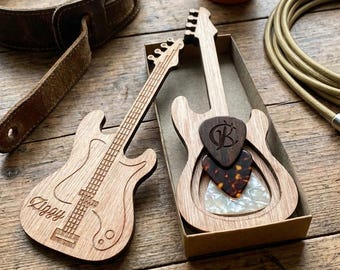 Personalized Wooden Guitar Pick Holder Box, Father's Day Gift