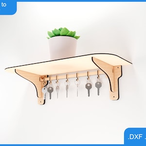 Wooden Wall Shelf with Hooks