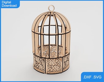 Wooden Bird Cage Ornament, Laser Cut, DXF SVG Files