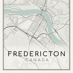 Fredericton, A Modern Map, Landkarte auf strapazierfähiger Baumwoll-Leinwand, 50 x 70 cm, 20 x 25" ca.