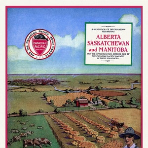 Alberta, Sask.& Alberta by Canadian Pacific , vintage travel poster on heavy cotton canvas, 50 x 70 cm, 20 x 25&quot; approx.