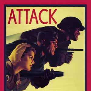 Canada WW I Poster, Attack on All Fronts!, 1915, on heavy cotton canvas, 22x27" approx.