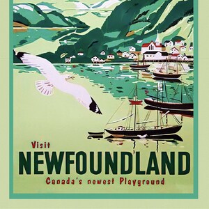 Visit Newfoundland Canada, 1965, Reisposter op zwaar katoenen doek, ca. 22x27" ca.