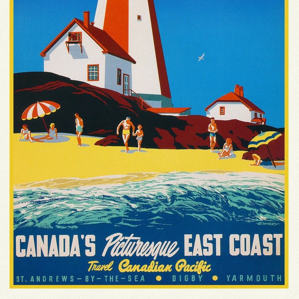 Canada's Picturesque East Coast, Travel Canadian Pacific , travel poster on heavy cotton canvas, 20x25" approx.