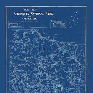 Historische Algonquin Park Karte, auth.  Arthur Brown, 1925 Cyanotype, Karte auf schwerer Baumwollleinwand, ca. 20x27"