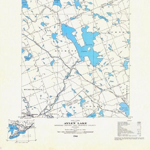Historic Algonquin Park Map, Aylen Lake, National Topographic Series, 1944, map on heavy cotton canvas, 20 x 25&quot; approx.