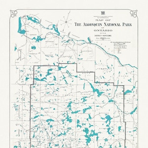 Historische Karte des Algonquin Park, Lands, Wälder & Minen, 1911, Karte auf robuster Baumwoll-Leinwand, ca.