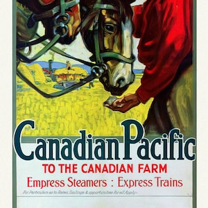 Canadian Pacific to the Canadian Farm , reprinted vintage poster on heavy cotton canvas, 50 x 70 cm, 20 x 25&quot; approx.