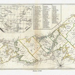 Î.-P.-É.: Golfe du Saint-Laurent, Île-du-Prince-Édouard, Jefferys auth., 1776 , carte réimprimée sur toile de coton durable, 50 x 70 cm ou 20x25 » environ.
