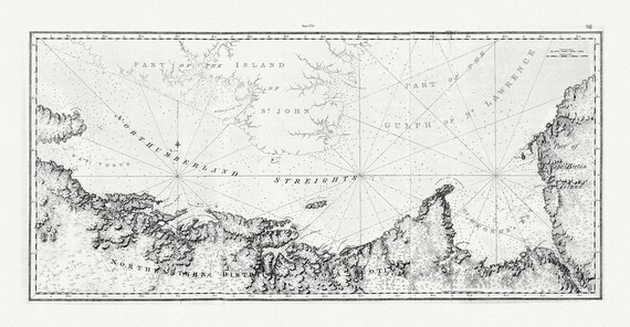 PEI:  North East Coast of Nova Scotia and Northumberland Strait, Des Barres auth., 1755, on  cotton canvas, 50 x 70 cm or 20x25" approx.