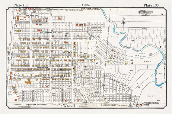 Plate 133, Toronto Uptown, Lawrence Park, 1924, map on heavy cotton canvas, 20 x 30" or 50 x 75cm. approx.