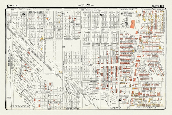 Plate 122, Toronto North, South of Eglinton Avenue, 1923, Map on heavy cotton canvas, 18x27in. approx.