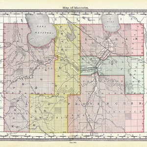 Hardesty, Mapa Manitoby, 1881, mapa na grubym płótnie bawełnianym, ok. 22x27".