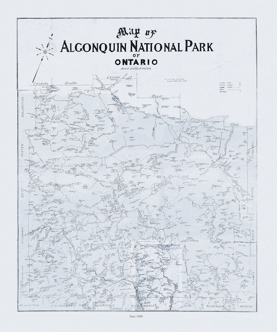 Historic Algonquin Park Map, Dr. Bell auth., 1908 Ver. II , map on heavy cotton canvas, 45 x 65 cm, 18 x 24" approx.