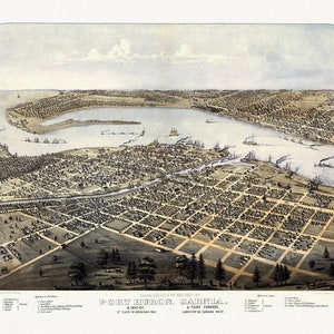 Vista de la ciudad de Port Huron, Sarnia & Gratiot, Michigan, Point Edwards, Lambton Co., Canada West, 1867, canvas, 22x27"