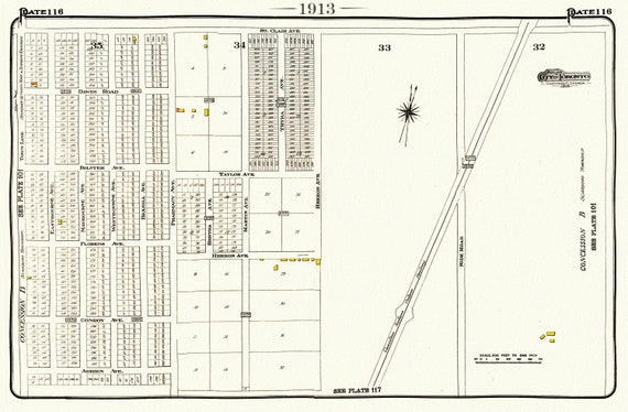 Plate 116, Toronto East, Scarborough, Pharmacy, St. Clair E.,1913, map on heavy cotton canvas, 20 x 30" or 50 x 75cm. approx.