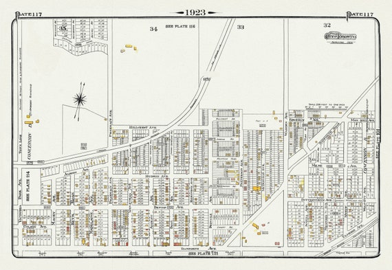 Plate 117, Toronto East, Scarborough, Pharmacy Avenue North of Danforth Avenue, 1923, Map on heavy cotton canvas, 18x27in. approx.