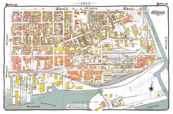 Plate 29, Toronto Downtown East, Corktown, 1913, map on heavy cotton canvas, 20 x 30" approx.