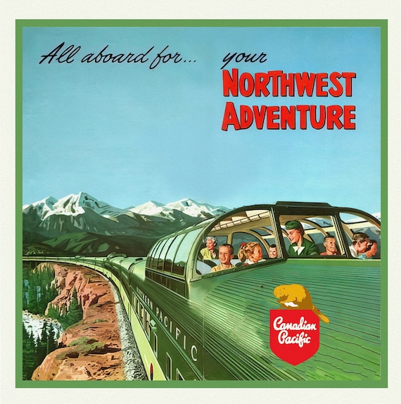 Northwest Adventure, Canadian Pacific, travel poster on heavy cotton canvas, 50 x 70 cm, 20 x 22" approx.