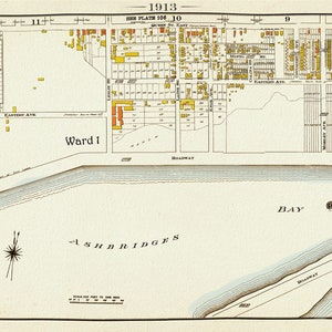 Planche 103, Toronto East, The Beach, Ashbridges Bay, 1913, carte sur toile de coton épaisse, 20 x 30 po. ou 50 x 75 cm. approx.