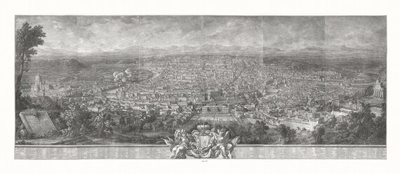 Vasi, Prospetto Dell alma citta di Roma visto dal Monte Gianicolo, 1765, map on heavy cotton canvas, 16x27" approx.
