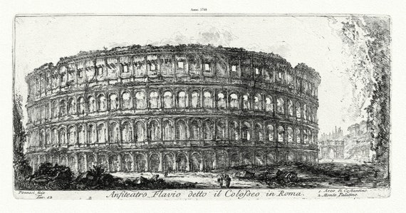 Giovanni Battista Piranesi, Anfiteatro Flavio detto il Colosseo, 1748,  map on heavy cotton canvas, 22x27" approx.