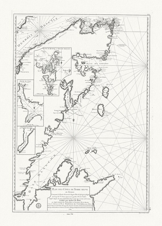 Plan des cotes de Terre-Neuve VII, 1784, Cook et Lane auths. map on durable cotton canvas, 50 x 70 cm, 20 x 25" approx.