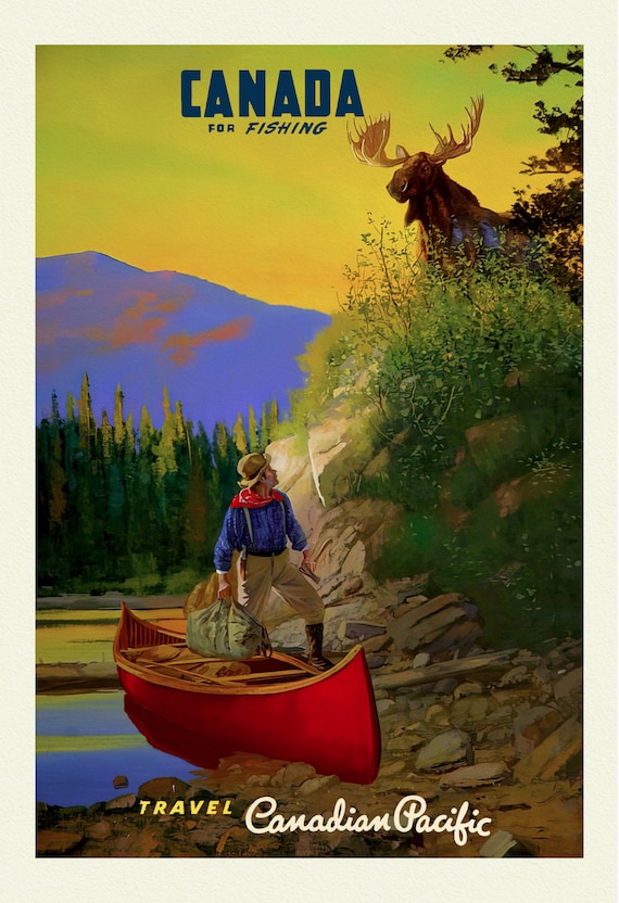 Canada For Fishing, Canadian Pacific Ver. 19, travel nature poster on durable cotton canvas, 50 x 70 cm, 20 x 25" approx