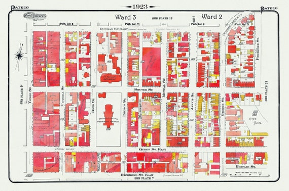 Plate 10 Toronto Downtown East of Yonge, South of Dundas St., 1923, Map on heavy cotton canvas, 18x27in. approx.