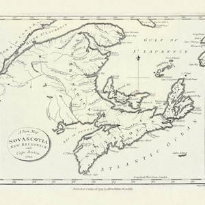 A New Map of Nova Scotia, New Brunswick and Cape Breton, 1794, on heavy cotton canvas, approx. 18x27"