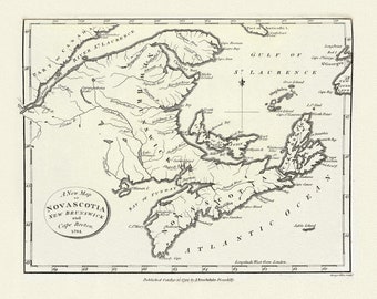 A New Map of Nova Scotia, New Brunswick and Cape Breton, 1794, on heavy cotton canvas, approx. 18x27&quot;
