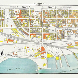 Plaat 19, Toronto West, Waterfront, Foot of Bathurst St., 1910, kaart op zwaar katoenen doek, ca. 20 x 30"