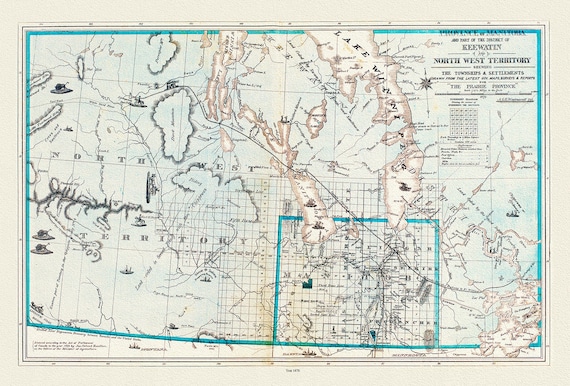 Province of Manitoba District of Keewatin, 1878,   , map on heavy cotton canvas, 22x27" approx.