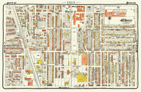 Plate 62, Toronto West, The Junction Triangle, 1913, map on heavy cotton canvas, 20 x 30" or 50 x 75cm. approx.