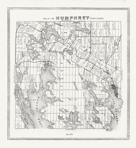 Muskoka-Haliburton, Humphrey Township, 1893 , map on heavy cotton canvas, 20 x 25" approx.