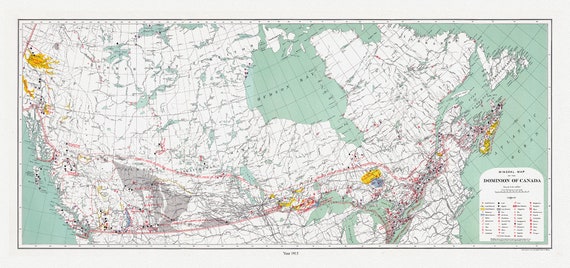 Canada. Department of Interior et Chalifour, Map Mineral map of the Dominion of Canada, 1915 , map on heavy cotton canvas, 20 x 25" approx.