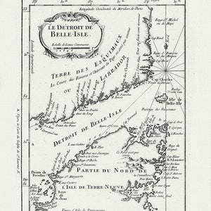 E Bellin, Le Detroit de Belle-Isle, 1764, Karte auf schwerer Baumwollleinwand, 45 x 65 cm, 18 x 24" ca.