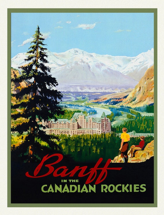 Banff in the Canadian Rockies, vintage travel poster on durable cotton canvas, 50 x 70 cm, 20 x 25" approx